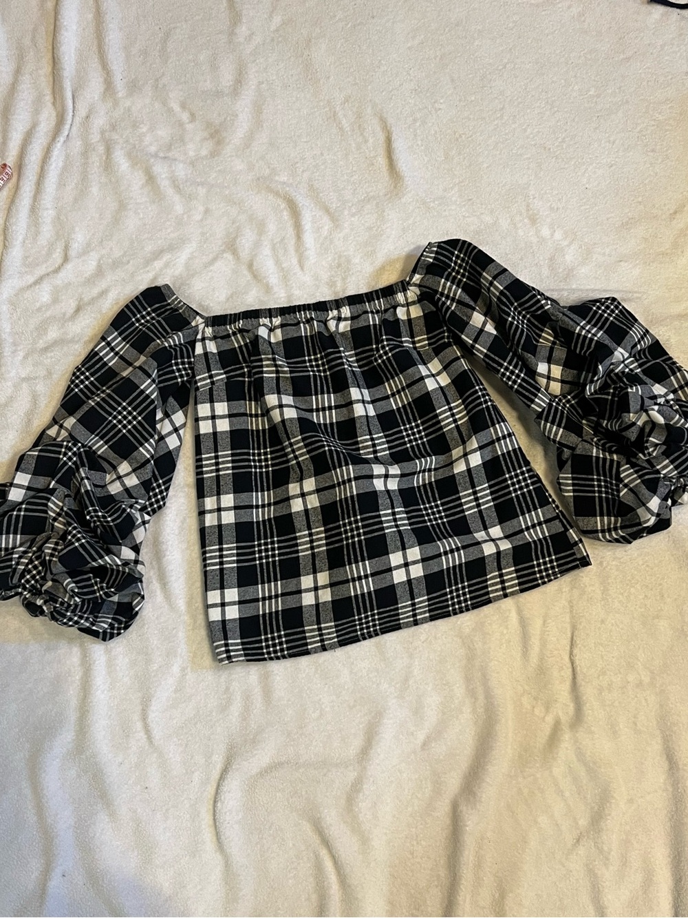 Greyson Plaid Off-Shoulder Puff Sleeve Top